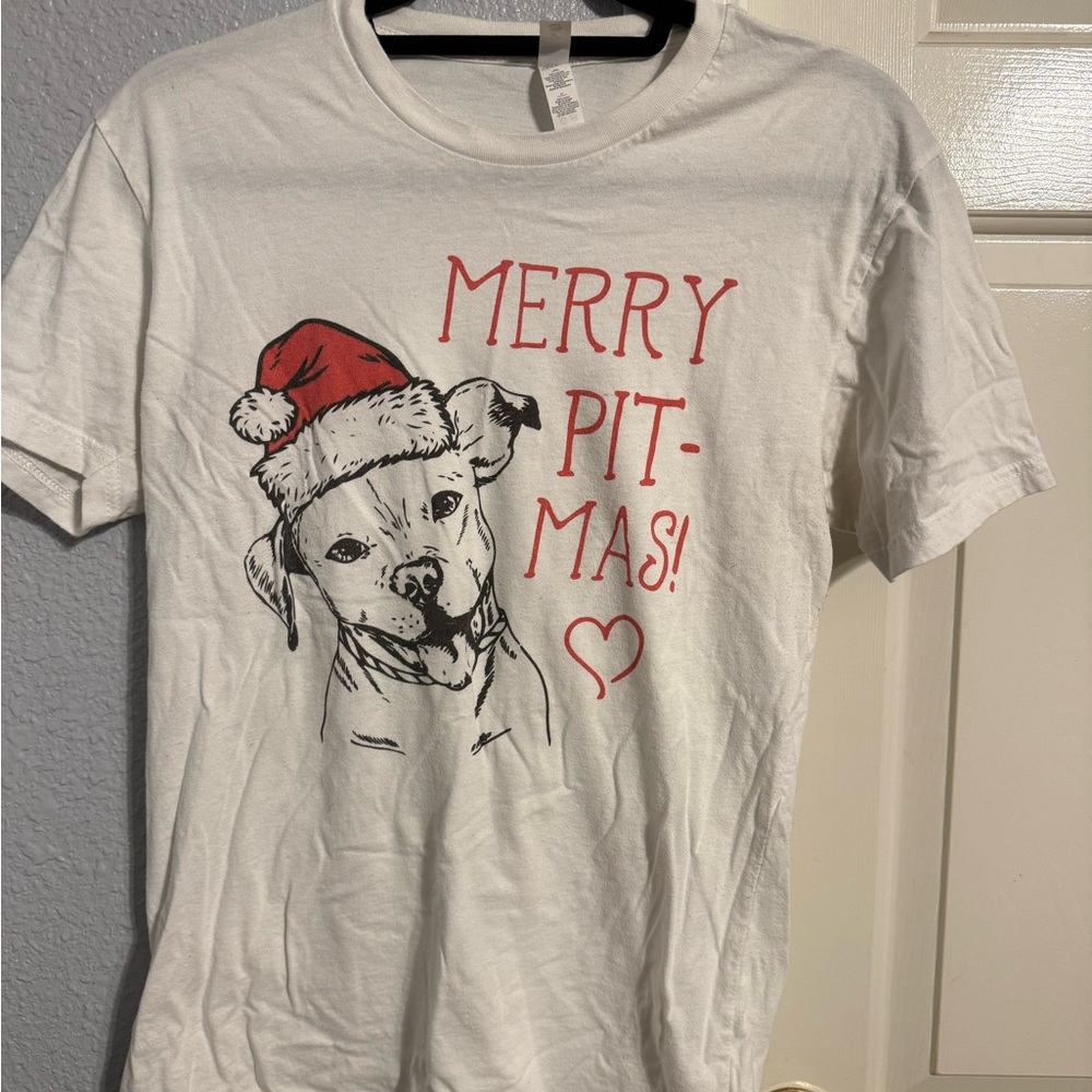 Next Level Apparel White and Red Holiday Dog Tee